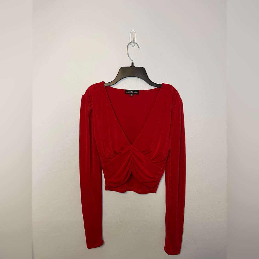 Almost Famous Red Long Sleeve Crop Top Medium